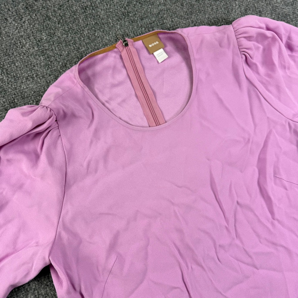 Hugo BOSS Dawena Dress 8 Pink Puff Sleeve Crepe Shift Mini Dress Womens